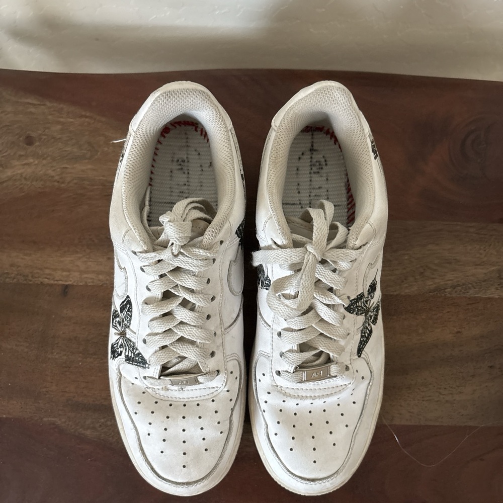 Women’s Nike White Custom Air Force 1 Sneakers with Butterflies. Low . 7